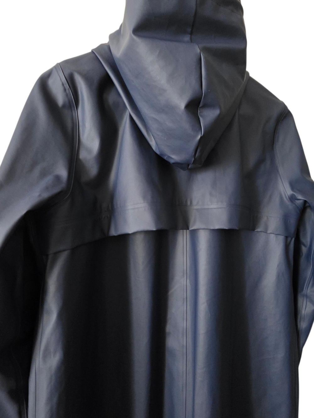 Classic Navy Hooded Long Rain Trench Coat by Mernini. Ladies Sz. Medium. 46 in - Picture 4 of 15